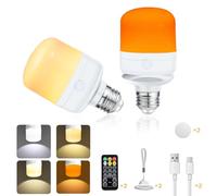 Pulsky Lampadina Ricaricabile, 2 Pz Lampadine LED E27 a Batteria con Timer Dimmerabile a 4 Colori, 7W, Telecomando Staccabile per Luci da Tavolo da Esterno, NON Cablataper il campeggio e l'interno