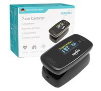 Pulsossimetro EUROPAPA®, pulsossimetro da dito, ossimetro ideale per misurare rapidamente la saturazione di ossigeno (SpO2) - semplice cardiofrequenzimetro per adulti - display OLED (blu) (nero)