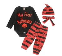 Puluole My First Halloween Outfit 4 pezzi, costume da Halloween per bambini, costume da zucca per bambini e Halloween (9-12 mesi)