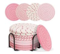 Puluole Set di 8 sottobicchieri rosa, graziosi sottobicchieri intrecciati per bevande con supporto, decorazione per ufficio e soggiorno, decorazione da scrivania rosa, elementi essenziali per la casa
