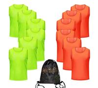 PULUOMASI 12/24/48PCS Pinnies Youth Team Pennies per lo Sport Bambini e Scrimmage Gilet per Calcio Basket Jersey Pratica, Arancione+verde-12, XL(For Adults)