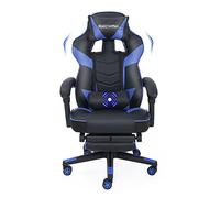 PULUOMI - Sedia Gaming Ergonomica e Professionale con Poggiapiedi e Cuscino Messaggiante, Sedia per PC Reclinabile e Regolabile, Sedia da Ufficio Stile Racing con Schienale ALto (Blu)