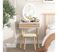 Puluomis Toletta con specchio luminoso e sgabello Postazione Trucco con cassetti
