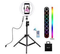 PULUZ 8 "USB RGB Light & 1,1 m Treppiede Mount Dimmable LED Dual Color Temperatura LED Luce curva Anello Vlogging Selfie Fotografia Video Luci con Morsetto Telefono per Live Stream