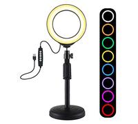 PULUZ - Anello luminoso con 10 livelli di luminosità, 8 colori da 11,7 cm RGBW, dimmerabile, con base rotonda e supporto da tavolo e testa a sfera per selfie e trucchi, video YouTube
