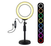 PULUZ - Anello luminoso con 10 livelli di luminosità, 8 colori da 15,7 cm, dimmerabile RGBW, con base rotonda e supporto da tavolo e testa a sfera per selfie e trucchi, video YouTube