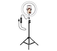 PULUZ Kit di luci ad anello con 3 modalità USB dimmerabili a doppia temperatura di colore, con supporto per treppiede regolabile da 1,1 m e morsetto per telefono per Live Stream, YouTube Video,