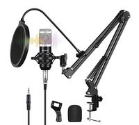 PULUZ Kit microfono a condensatore, Plug & Play con scheda audio live, microfono a condensatore supercardioide con braccio e supporto per urti per YouTube Vlogging, Gaming, Podcasting (argento)