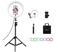 PULUZ Luce da 30 cm e supporto per treppiede da 1,1 m, superficie curva RGBW dimmerabile anello LED Vlogging Fotografia Video Luci Kit trasmissione in diretta con testa a sfera treppiede e morsetto