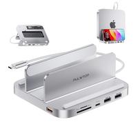 PULWTOP Mac Mini Hub con M.2 PCIe NVMe SSD Enclosure (SSD Non Incluso), 8 in 1 Docking Station Verticale con USB A/C 10 Gbps, SD/TF, MacMini Dock per Mac Mini M2/M1
