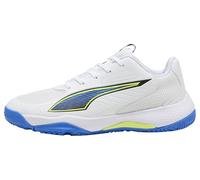 PUMA Accelerate JR 4 Game ON - Scarpa da Pallamano da Pallamano, Colore: Bianco/Rosso incandescente, 36, Puma Bianco Rosso Brillante Ultra Blu, 35.5 EU