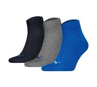 PUMA Plain Recycled Cotton Quarter Calzini, Blu/Grigio mélange, 35-38 (Pacco da 3) Unisex-Adulto