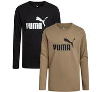 PUMA Camicie a maniche lunghe per ragazzi, confezione da 2 magliette sportive a girocollo per ragazzi (8-20), Nero/Marrone Chiaro, 8