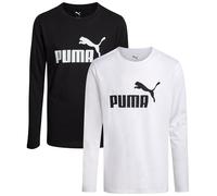 PUMA Camicie a maniche lunghe per ragazzi - Confezione da 2 magliette sportive giovanili a girocollo abbigliamento sportivo attivo per ragazzi bambini (8-20), Nero/Bianco, 14-16