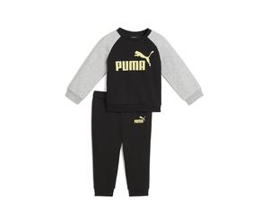 PUMA Completo girocollo Minicats Essentials Raglan per bimbi ai primi passi, Abbigliamento, Nero, 6-9M 6-9M