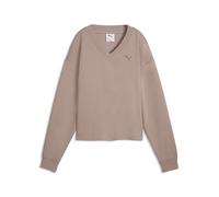 PUMA Felpa con Scollo a V Essentials Elevated da Donna L, Sandstone Beige