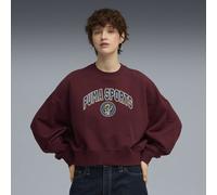 PUMA Felpa girocollo oversize con grafica Wardrobe Essentials Sports Legacy da donna, Abbigliamento, Ruby Shimmer, XS XS