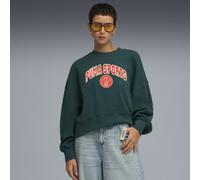 PUMA Felpa girocollo oversize con grafica Wardrobe Essentials Sports Legacy da donna, Abbigliamento, Verde Terrain, S S