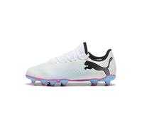 PUMA Future 7 Play Fg/AG Jr, Soccer Shoe, White Black Poison Pink, 37.5 EU