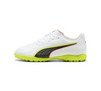 PUMA King 20 Play TT JR - Scarpa da Calcio, Colore: Bianco/Rosso Acceso/Giallo, Taglia 4, Puma Bianco Incandescente Rosso Giallo Alert, 4 UK