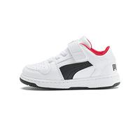 PUMA Pm Rebound Layup Lo SL V Inf, Scarpe da ginnastica, Unisex - Bimbi 0-24, Puma White/Puma Black/High Risk Red, 27 EU