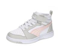 PUMA Puma Rebound V6 Mid Ac+ Ps, Scarpe da ginnastica Unisex - Bambini e ragazzi, White Frosty Pink Sedate Gray, 34.5 EU
