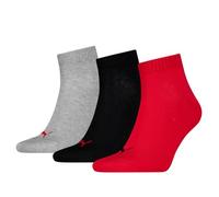PUMA QUARTER PLAIN 3P, Calzini Unisex - Adulto, Black/Red - New, 39-42