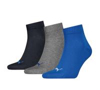 Puma Plain Recycled Cotton Quarter Calzini, Blu/Grigio mélange, 43-46 (Pacco da 3) Unisex-Adulto