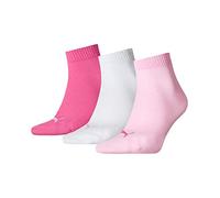 PUMA Unisex Quarter Socks (3 Pair Pack) One Size Multicoloured (Pink Lady)