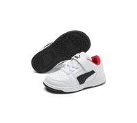 Puma Rebound Layup Lo in Pelle Velcro Infant White-Puma Black-Red 21 Bianco