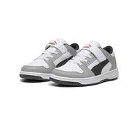 PUMA Rebound Layup Lo SL V PS, Scarpe da Ginnastica, White Black Concrete Gray for all Time Red, 34 EU
