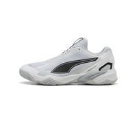 PUMA Solarstrike 4, Scarpe da Ginnastica per Ambienti Interni Unisex-Adulto, Bianco Nero Argento Nebbia Platino Grigio, 40.5 EU