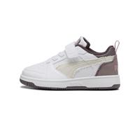 PUMA Sneakers Rebound V6 Lo Mid-90s per bambini, Scarpe, Bianco/Vapor Grigio/Plum Jam, 35 35