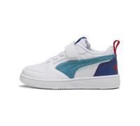 PUMA Sneakers Rebound V6 Low Run Fun per bambini, Scarpe, Bianco/Tropical Blu/Clyde Royal, 35 35