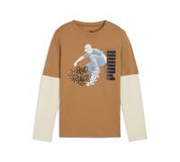 PUMA T-shirt a maniche lunghe MID90s per ragazzi, Accessori, Marrone, 9-10Y 9-10Y