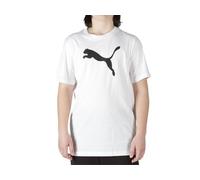 PUMA T-Shirt Ragazzo, Cotone Jersey, Manica Corta, Girocollo, Taglio Dritto, Bianco con Logo (IT, Testo, M, Regular, Regular, Bianco)