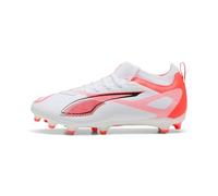 Puma Ultra 5 Match Fg/AG Jr, Soccer Shoe Unisex - Bambini e Ragazzi, Puma White Puma Black Glowing Red, 34 EU