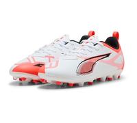 Puma Ultra 5 Play MG JR - Scarpe da Calcio Unisex, Puma White-Puma Black-Glowing Red,