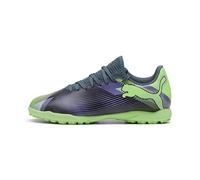 PUMA Unisex Youth Future 7 Play TT JR Soccer Shoe, Gray Skies-Elektro Purple-Fizzy Apple-PUMA White, 38.5 EU