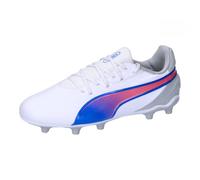 PUMA Unisex Youth King Match FG/AG JR Soccer Shoe, PUMA White-BLUEMAZING-Flat Light Gray, 33 EU