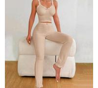 Pumixiy Camicia da notte da donna in pizzo senza maniche elastica | Delicato bordo in pizzo, top senza maniche, pantaloni con cinturino elastico, morbido al tatto, abbigliamento casual per la