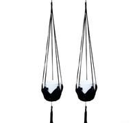 Pumixiy Cestino in corda di iuta per piante, vaso da appendere in macramè con gancio, fioriera da appendere al soffitto per vasi da fiori, stile bohémien, 2 pezzi (corda di cotone nera)