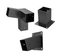 Pumixiy Kit per pergola, supporto da parete inclinato per pergola, con ferramenta per pali in legno da 10,2 x 10,2 cm, portico, gazebo, struttura in acciaio nero, supporto per struttura esterna