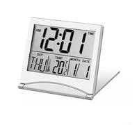 Pumixiy Piccolo orologio elettronico con 8 melodie di allarme, grande LCD trasparente e termometro integrato, orologio da comodino portatile per viaggi, leggero e salvaspazio (bianco)