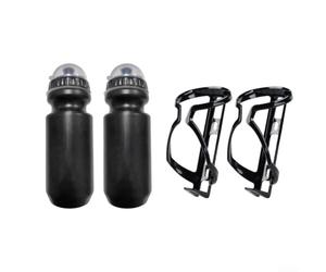 Pumixiy Portaborraccia per bicicletta e set di bottiglie da 650 ml, confezione da 4 pezzi in ABS+TPE per mountain bike e ciclismo su strada, nero