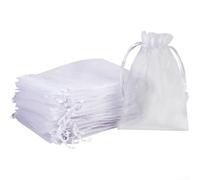 Pumixiy Sacchetti in organza trasparente per bomboniere, matrimoni, feste, sacchetti regalo con coulisse, colore bianco, collezione per gioielli e caramelle (9 x 12 cm)