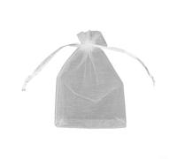 Pumixiy Sacchetti in organza trasparente per bomboniere, matrimoni, feste, sacchetti regalo con coulisse, colore bianco, collezione per gioielli e caramelle (10 x 15 cm)