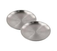 Pumixiy Set di 2 piatti da tavola rotondi in acciaio inox, infrangibili, per campeggio, escursionismo, picnic, cucina, feste, set di stoviglie impilabili (20 x 1,5 cm)