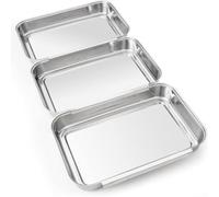 Pumixiy Set di 3 vassoi per condimenti in acciaio inox con design impilabile ad incastro per barbecue e piatti quadrati da portata lavabili in lavastoviglie