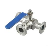 Pumixiy Valvola a sfera sanitaria a 3 vie, valvola in acciaio inossidabile a tre morsetti T-Port per le industrie biotecnologiche, delle bevande e dell'approvvigionamento idrico (B)